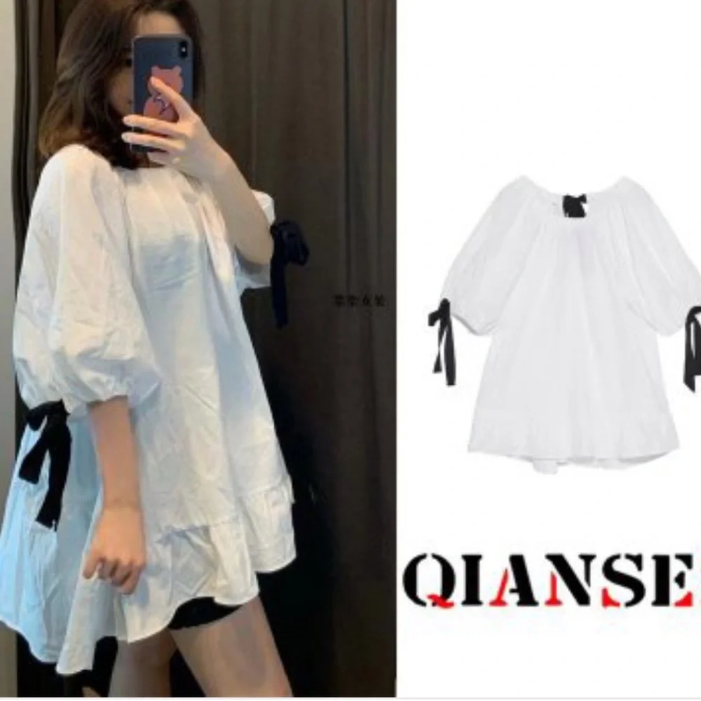 Zara White Two Ways Poplin Tie Oversized Blouse